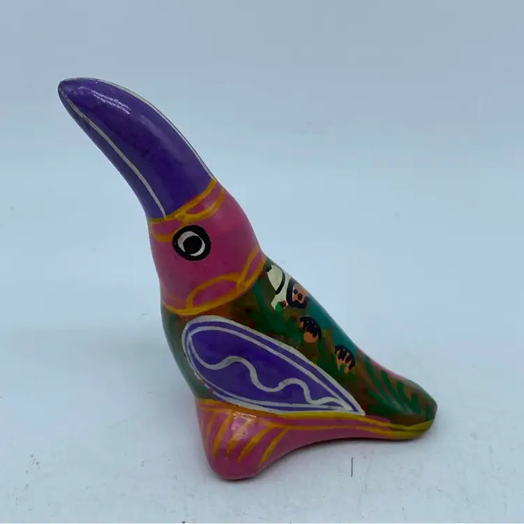 #0739 Little Talavera Folk Art Bird Multicoloured Toucan Mexico 4” x 3”