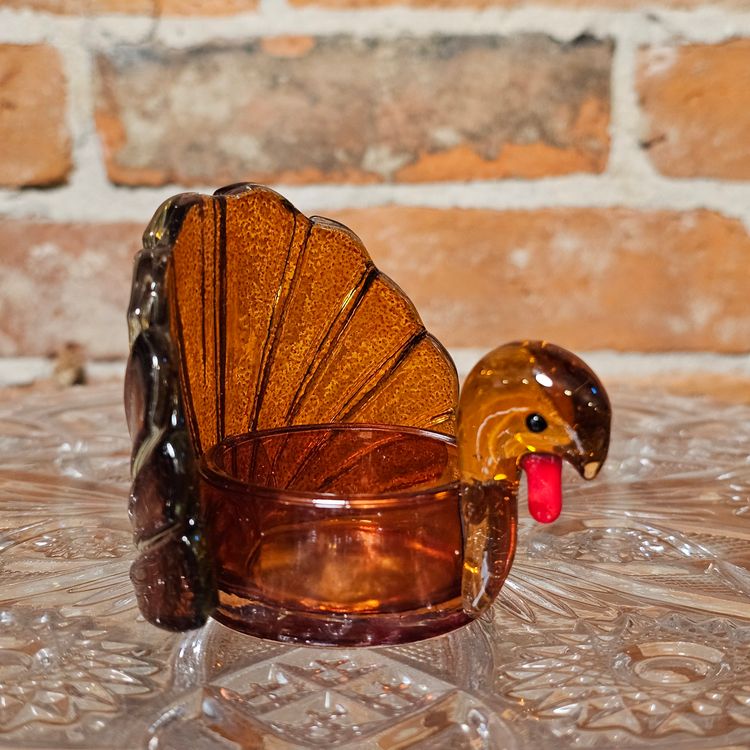 Vintage Art Glass Thanksgiving Turkey Candle Holder