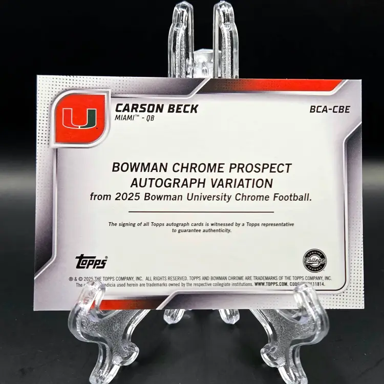 Carson Beck 2025 Bowman U Chrome Autograph Miami Hurricanes