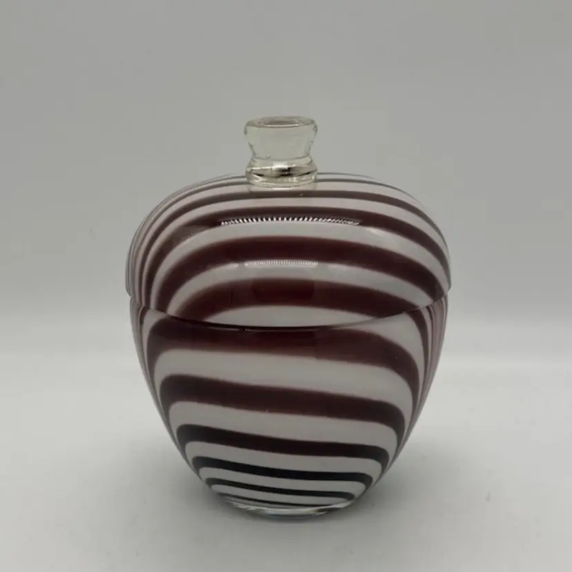 Purple White Swirl Stripe Cased Glass Covered  Candy Dish Jar