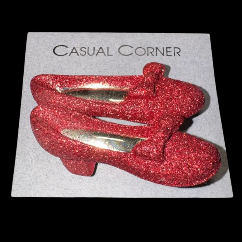 Vintage Wizard of Oz Brooch - Dorothy's Red Slippers Glitter Pin AJC 2" Size Pin
