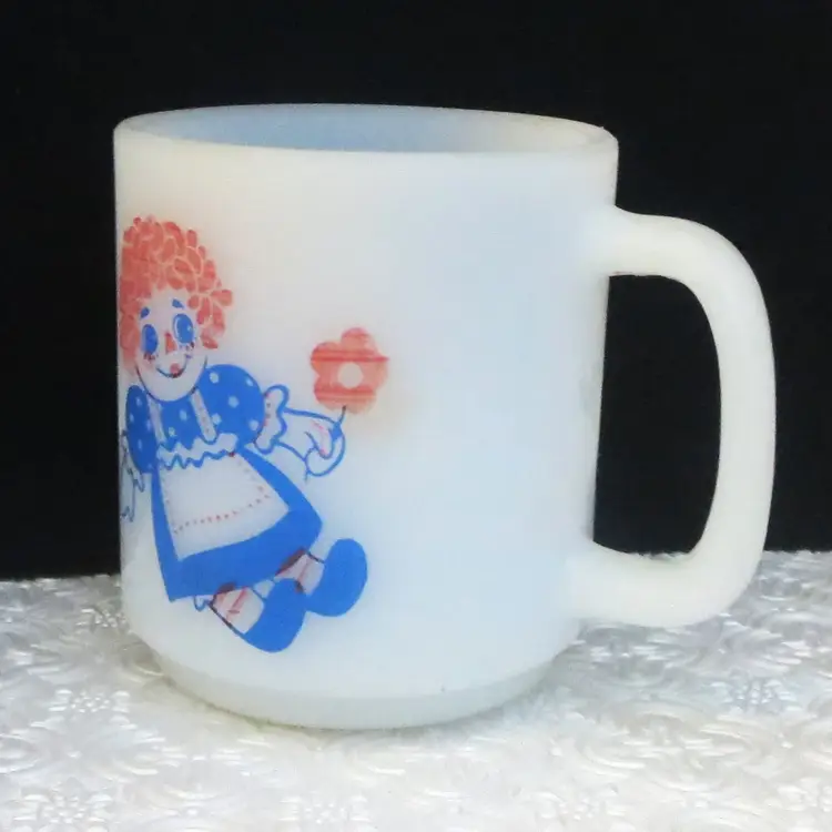 Vintage Raggedy Ann Milk Glass Mug 1950s