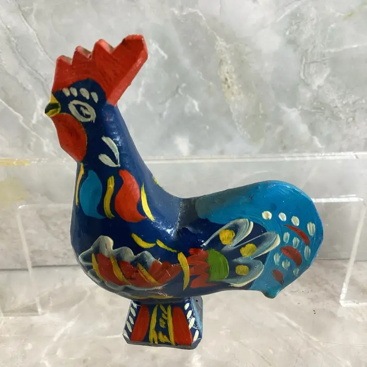 Vintage Sweden Wood Dala Rooster Chicken Hand Painted Blue Figure Folk Art Olsson