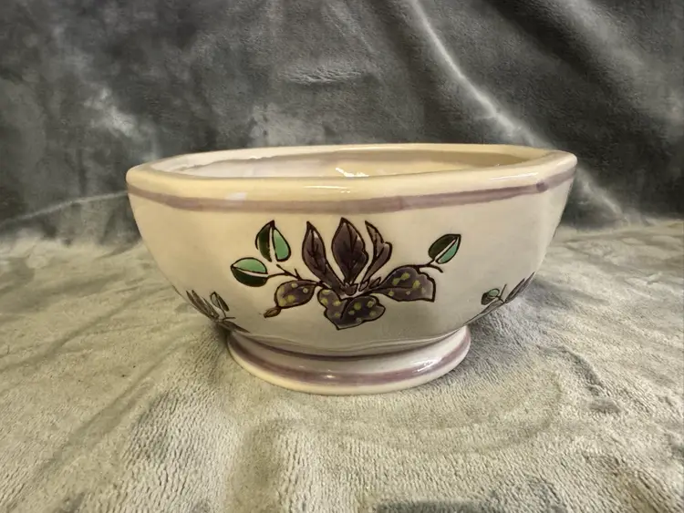 Vintage AAA Imports Pottery Bowl Flower Pot Planter Purple Flowers Orchid MCM