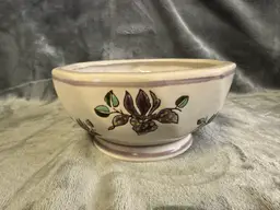 Vintage AAA Imports Pottery Bowl Flower Pot Planter Purple Flowers Orchid MCM