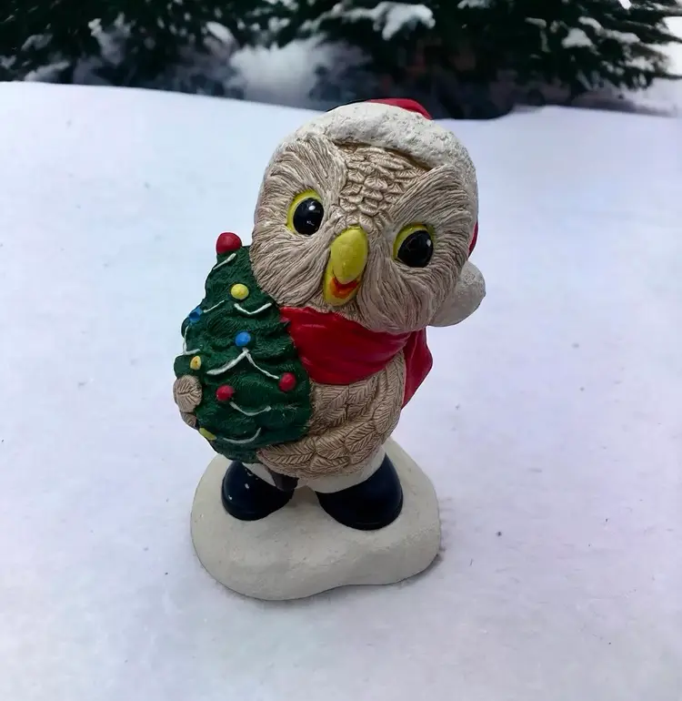 Vintage Pepiware Santa Owl Christmas Noel Hand Painted 4” Stoneware England 1975