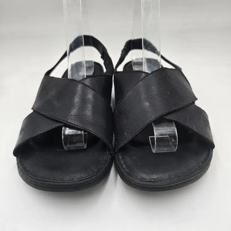 Born Women's Slingback Sandal US 9M Black Leather Slip-On Comfort Elastic Strap