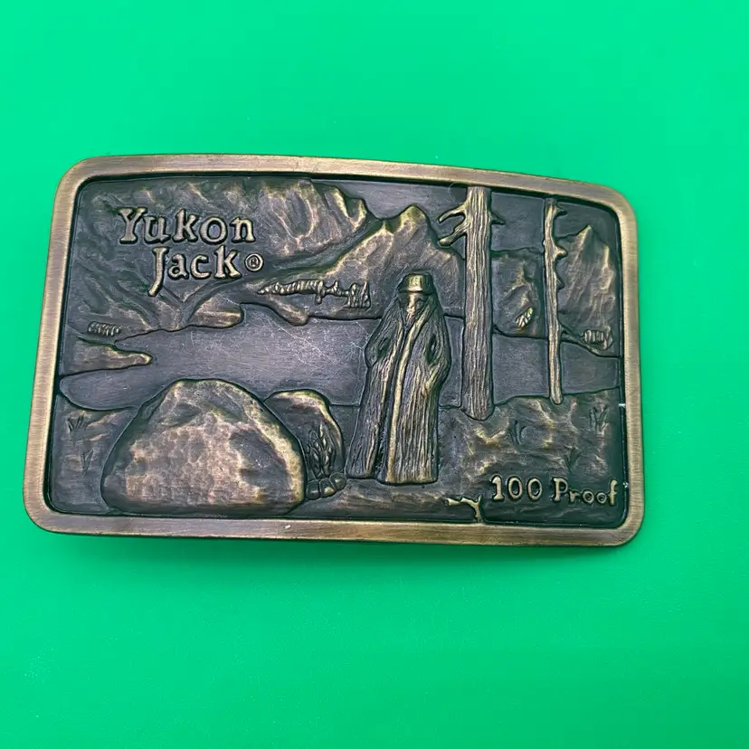 Yukon Jack 100 Proof Brass Belt Buckle - Vintage 1979