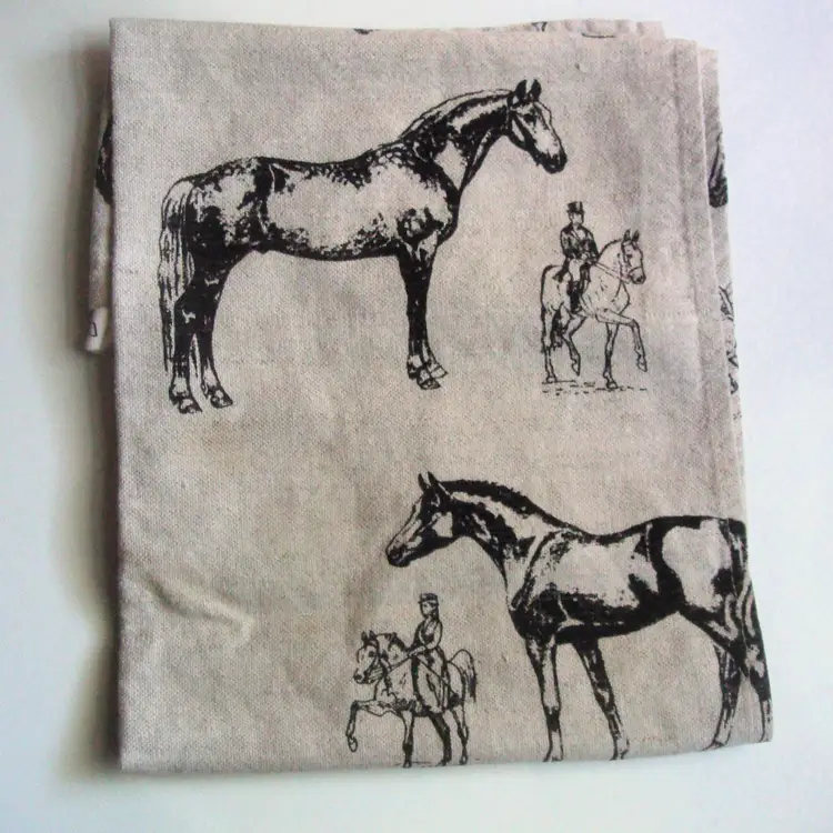 Natural & Black Equestrian Horse Graphic Kitchen Linen &/or Cotton Tea Towel