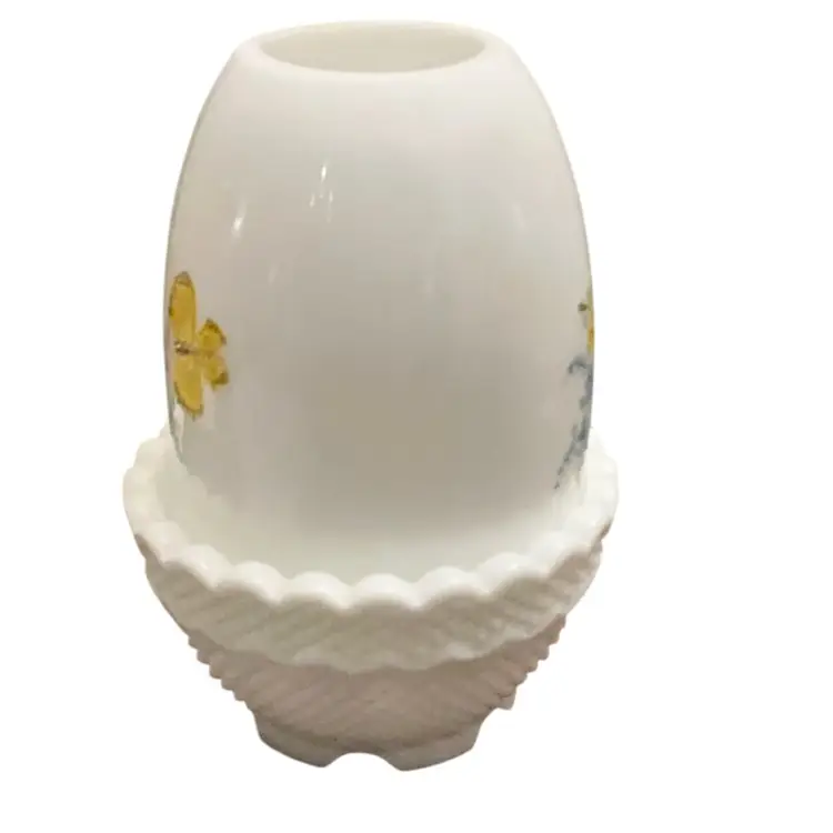 Fenton 2-piece Milk Glass Butterflies HP By Dan Anderson Fairy Light 4 1/2” X 3 1/4”