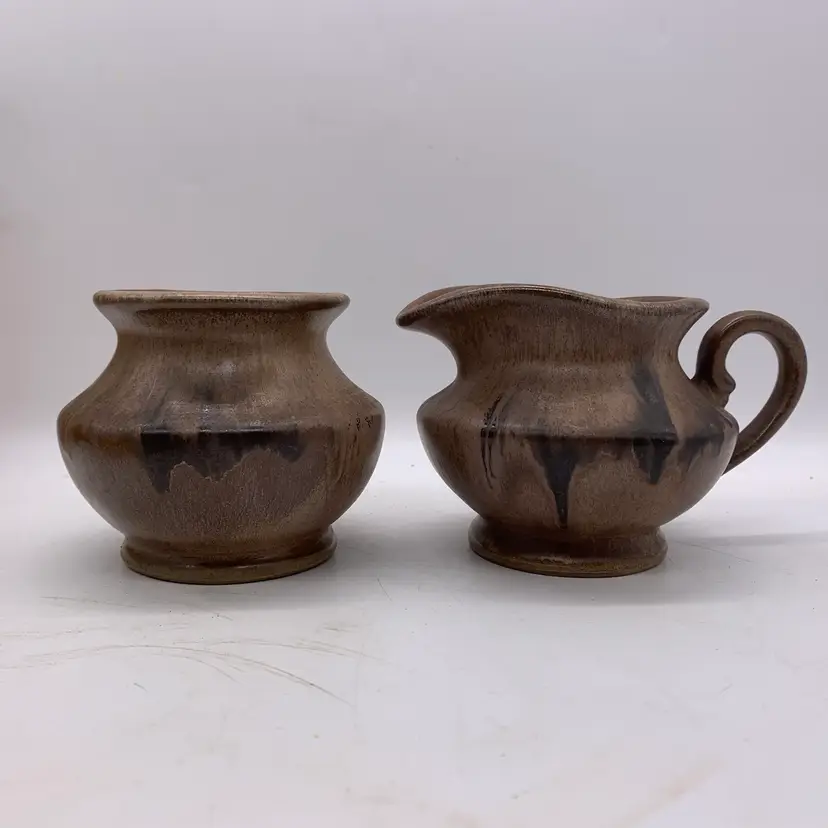 Vintage Blue Mountain Pottery Mocha Brown Glaze Cream and Sugar Set BMP Canada