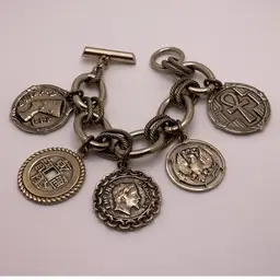 POW3 Chunky Metal Coin Bracelet with Toggle 8” Gold Tone