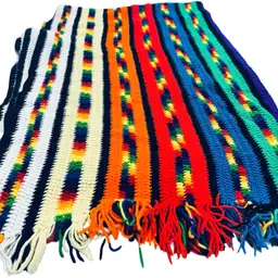 002 Vintage Southwestern Handmade Fringe Throw Afghan 80 X 52