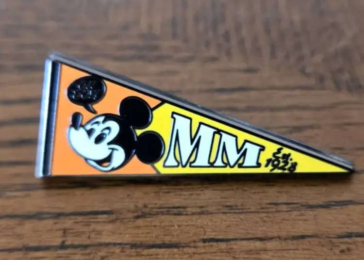 Disney Pin Mickey Mouse Pennant Flag MM Orange Yellow Oh Boy 1.5 inches Est 1928