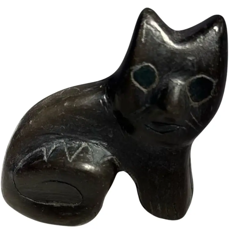 Hand Made Pottery Folk Art Black Cat