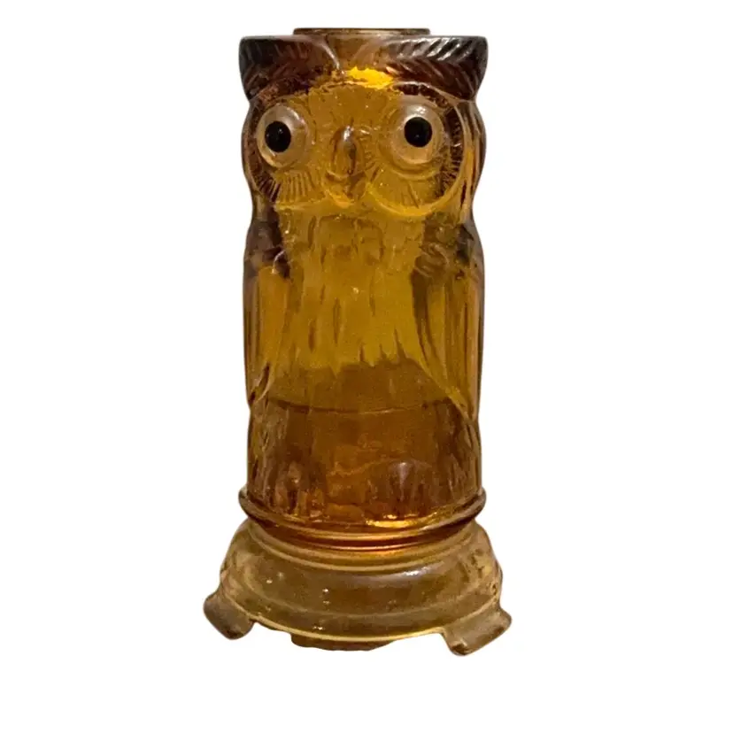 Mosser 2-piece Vintage Amber Owl Fairy Lamp With Glowy Glass Eyes 6 1/2” X 3 1/2”