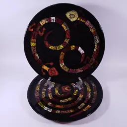 ZODIAC Art Pottery Astrology Lizard Snake Unique Large DECORATIVE PLATE SET