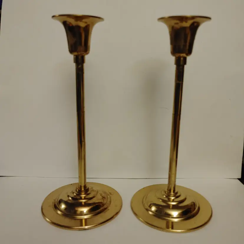 2 Brass Candlestick Holders. Made in Taiwan for Beacon Hill. 8.25 inches high.