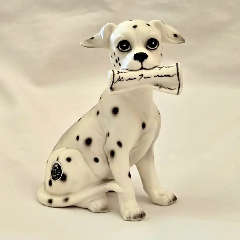 Puppy Dog Josef Originals Dalmatian Holding Newspaper Ceramic Japan 1950 with Original Sticker Vintage