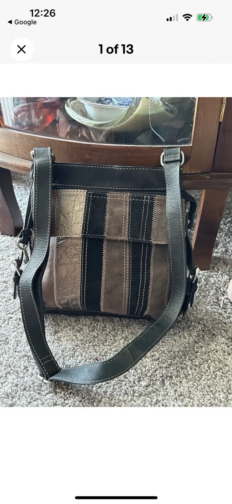 Fossil Vintage Black Brown Leather Patchwork Crossbody Organizer Bag EUC