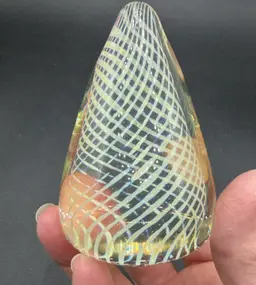 ROBERT EICKHOLT Limited Edition 9/50 Glass Paperweight, Vintage Swirl Ribbon