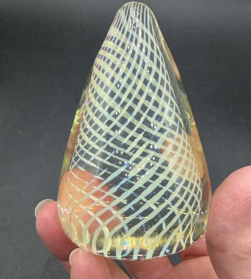 ROBERT EICKHOLT Limited Edition 9/50 Glass Paperweight, Vintage Swirl Ribbon