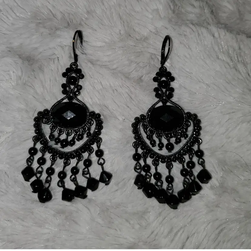 Vintage Black Chandelier Earrings