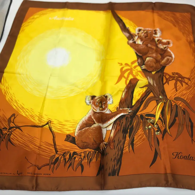 By Heil Vintage Scarf Australia Koala's in Tree with Sun 26"x26" Head Neck Wrap