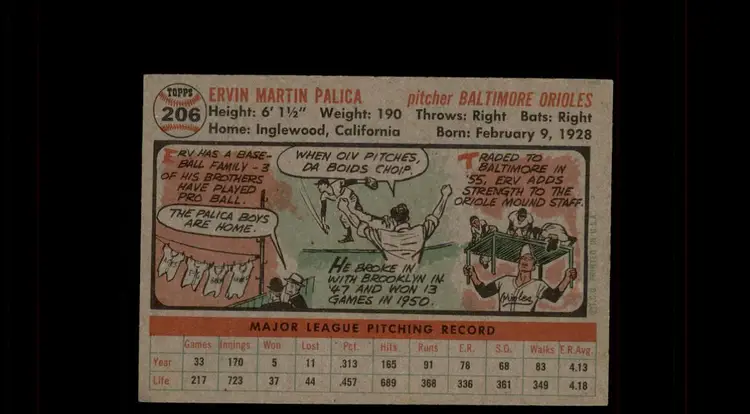 1956 Topps #206 Erv Palica - (pk-tl2) - Baltimore Orioles