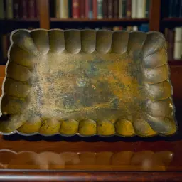 026 Cast Iron Enameled Earth Tones Scalloped Rectangle Soap Trinket Change Key Dish 6.5" X 4.5"