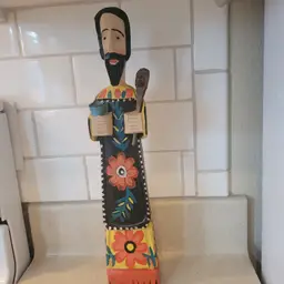 Hand Carved / Hand Painted Wooden Figure Saint Pasqual 15 x 3 inches