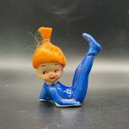 Napco Blue Pixie Elf Orange Hair Figurine Vintage Kitsch Kitschy Miniature