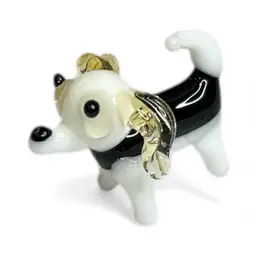 Mini Handblown Hound Art Glass Figurine And Christmas Stocking