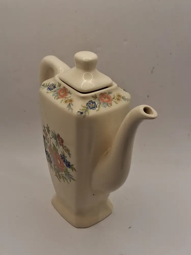 Vintage Floral Design Teapot Orange & Blue Design on Ivory Background