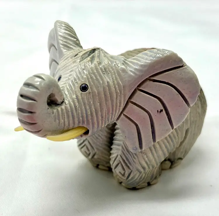 Artesania Rinconada Elephant Figurine Clay Pottery Trunk Up