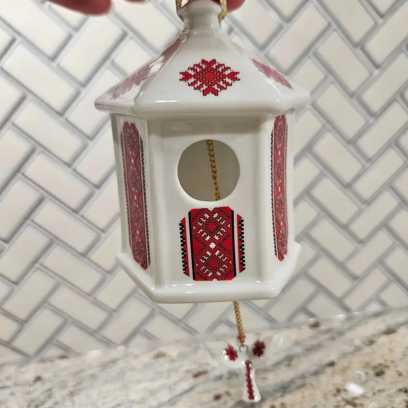 Ukranian Folk Art Ceramic Birdhouse Hanging Ornament