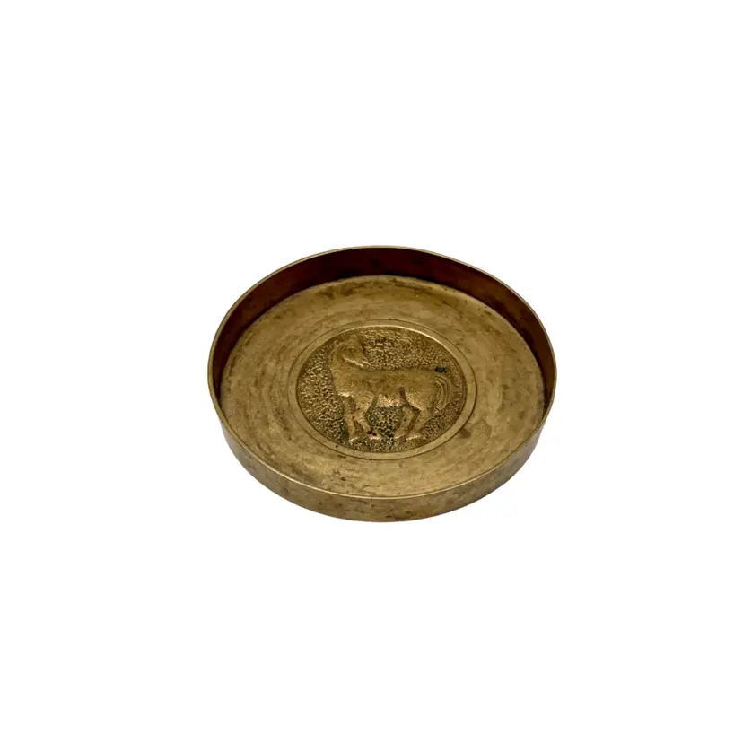 Ornate Korean Brass Bowl or Brass Trinket Dish With Horse Embossed Made in Korea
