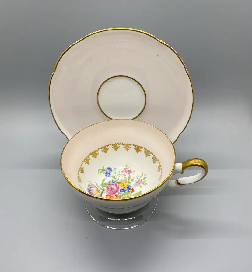 Spencer Stevenson Pink Spring Bouquet Cup and Saucer with Display Stand