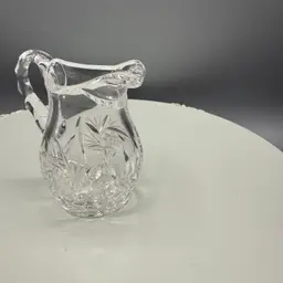 Small Vintage American Cut Lead Crystal Eleanor Pinwheel Fan Creamer Pitcher 3”x3”