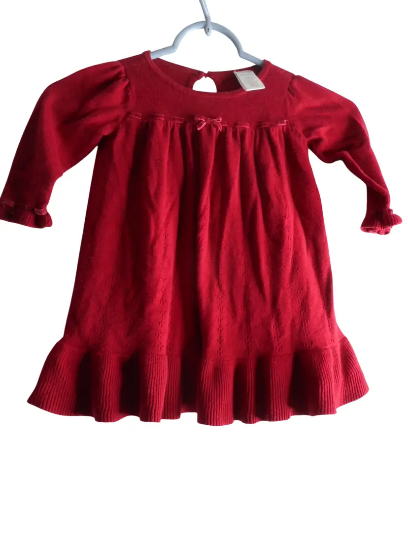 Deep Red Gymboree knit lined dress Sz 12-18 m cotton blend bow accent