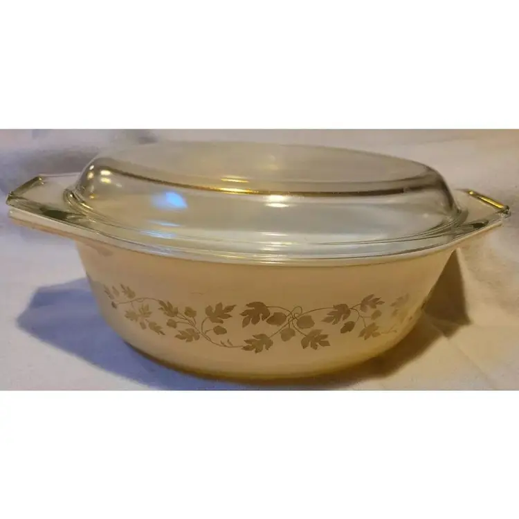 Pyrex 043 1-1/2 Qt Golden Acorn Oval Casserole Dish W 943C 4 Lid Vintage