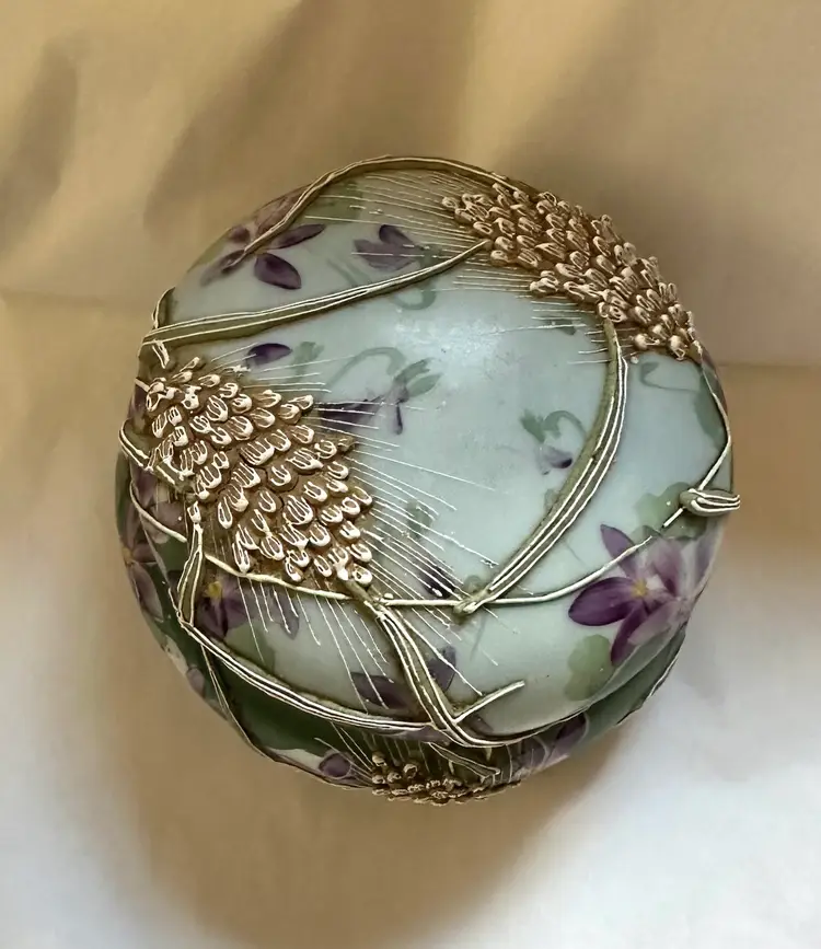 Antique Nippon Dresser Jar Hand Painted Violets Moriage