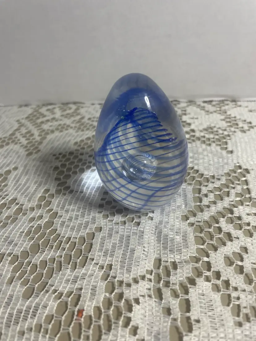 Blue Art Glass Egg Paperweight