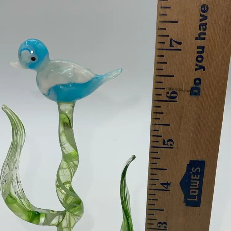 Blown Glass Light Blue Bird In Tree 7”