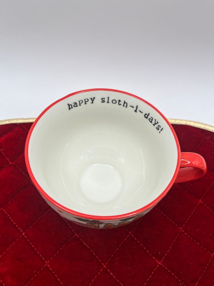 “Happy SLOTH A Days “Holiday Christmas Ceramic  Sleigh Bell Bistro 14oz Mug, coffee tea cup