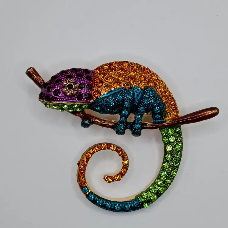 Multicolor Chameleon Brooch Pendant Colorful Rhinestone Statement Jewelry (Inv - #01)