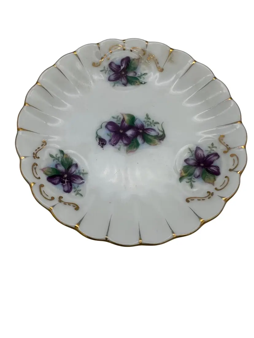 Vintage Handpainted Andrea Japan Porcelain Plate Purple Flowers Gold Trim 4.25"