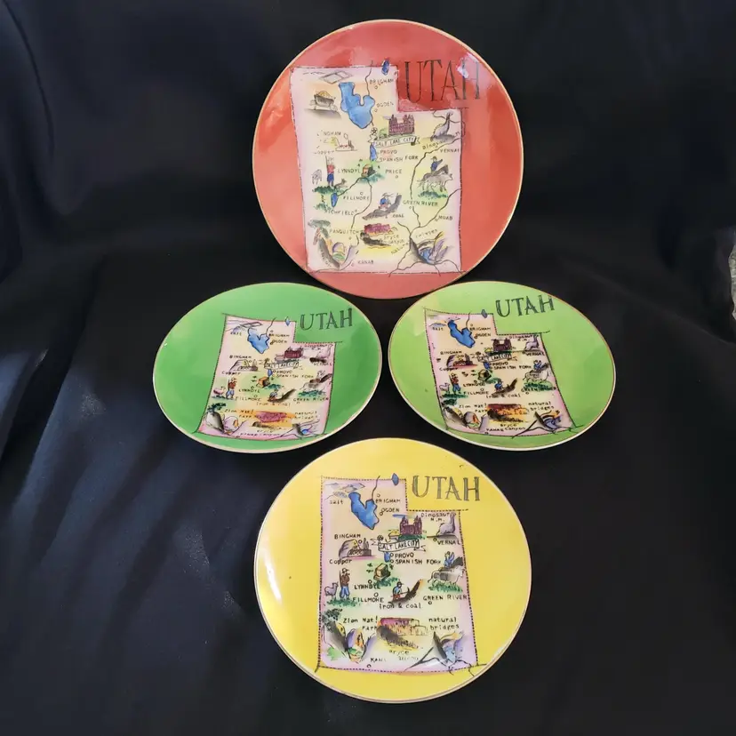 Utah Souvenir Porcelain Plates (set of 4) Hand-painted Assorted Sizes made in Japan Vintage