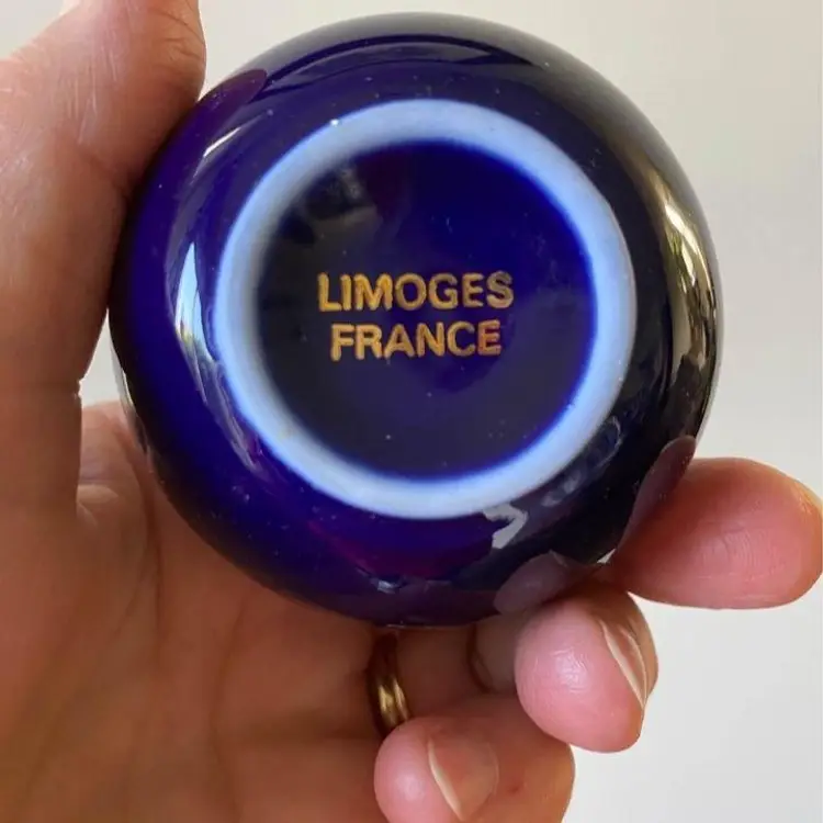 Vintage Limoge France Blue And Gold Bud Vase