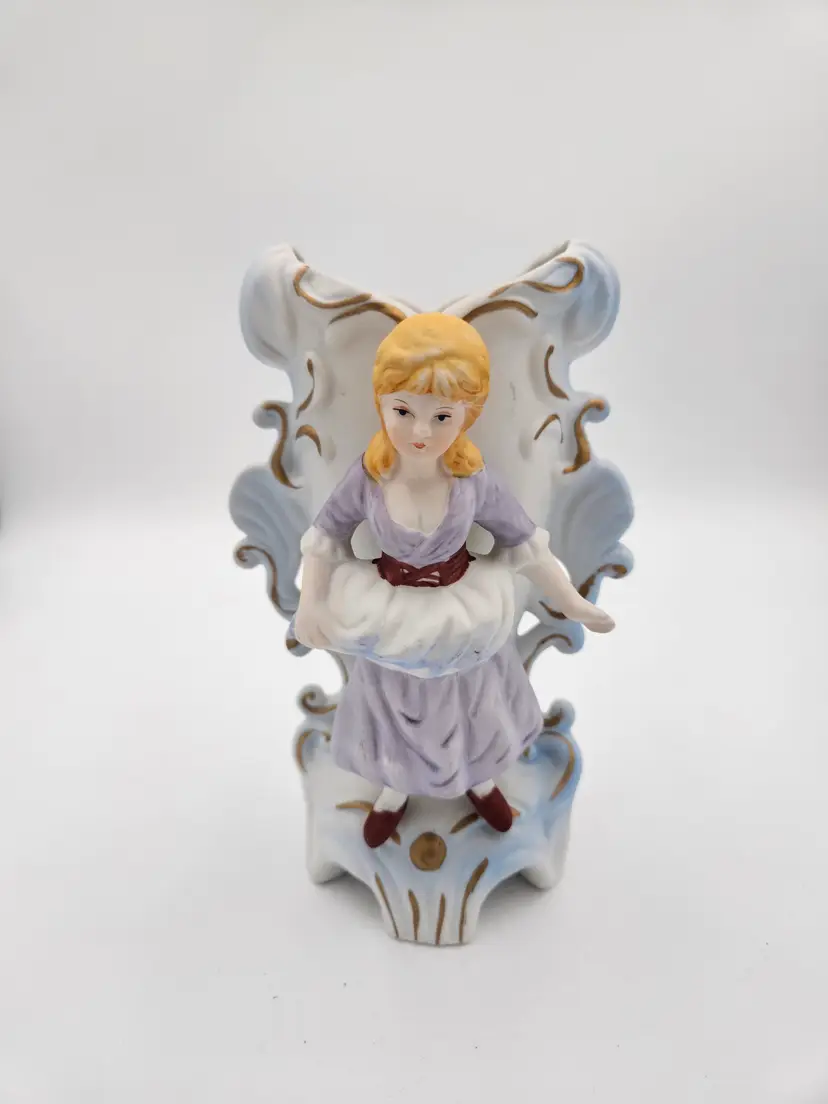 #C111 Bisque Victorian Girl 4 Footed Vase